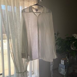 J. Jill Cream Casual Button Down Shirt for Women (100% Linen)